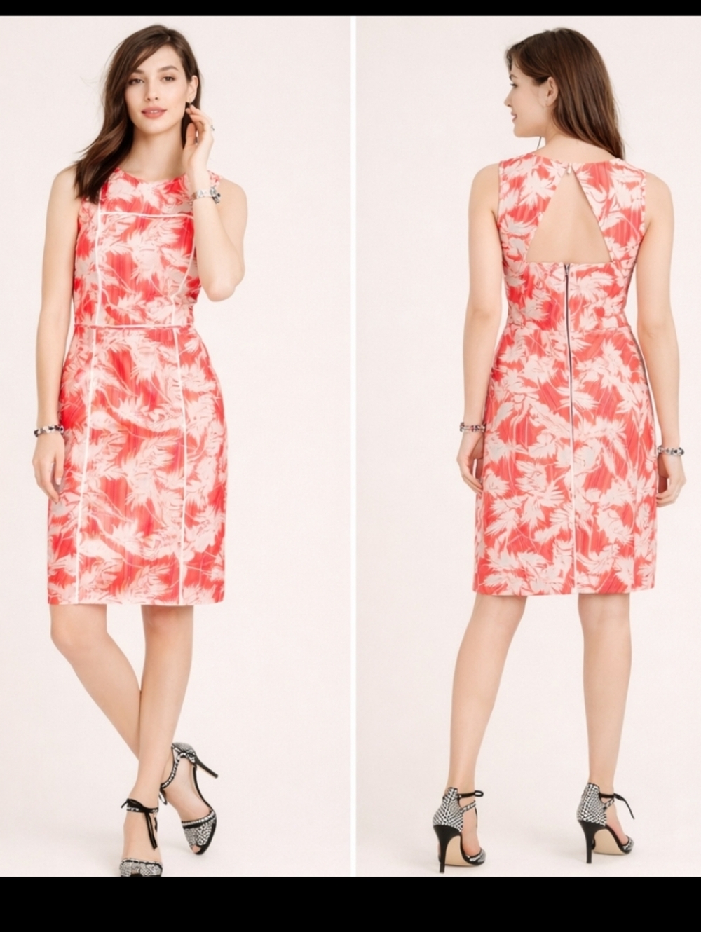 J.Crew Tropical Jacquard Sheath Midi Dress | Coral Pink White | Size 2